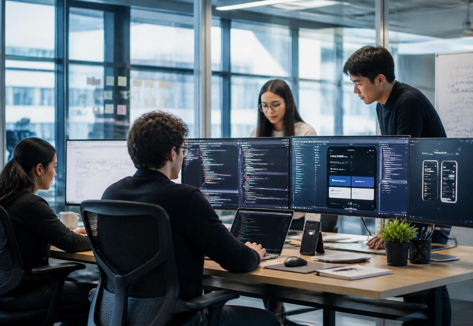 SDN Technologies engineering team collaborating on enterprise software in a modern studio
