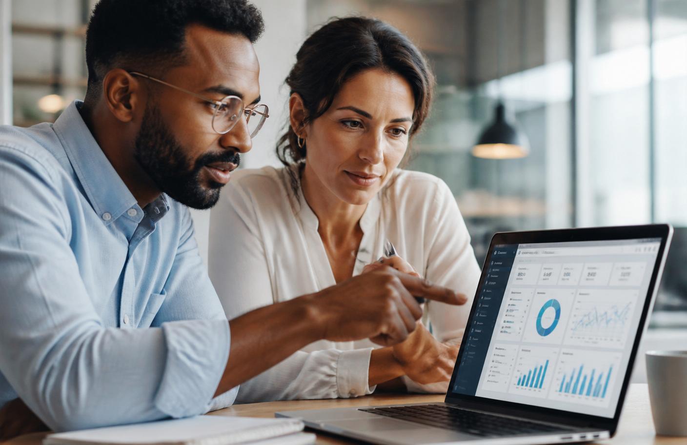 Product manager and engineer reviewing a live analytics dashboard